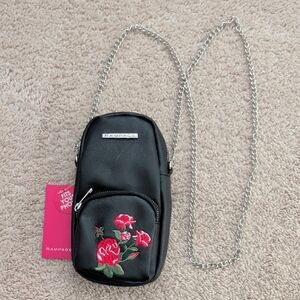 Rampage Black Crossbody Bag with Red Floral Design